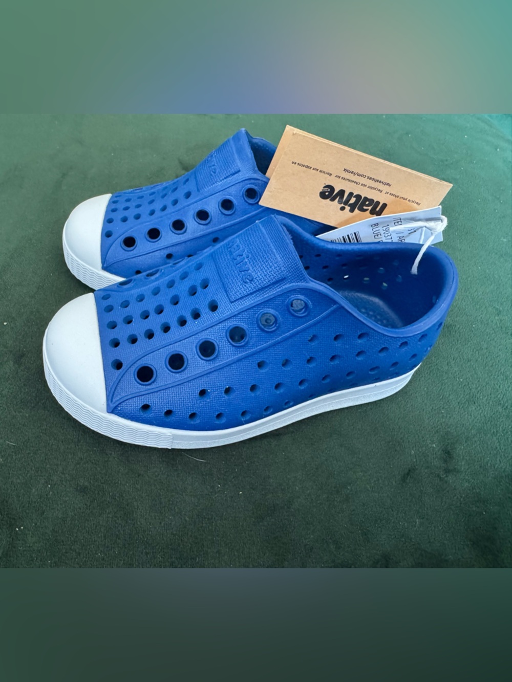 Native Shoes Kids Slip-On Water Shoe in Blue with White Toe